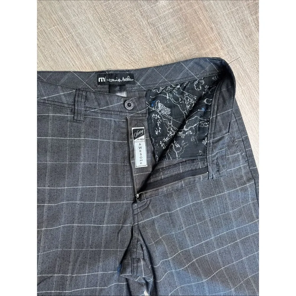 TRAVIS MATHEW Men's Gray Plaid Flat Front Shorts